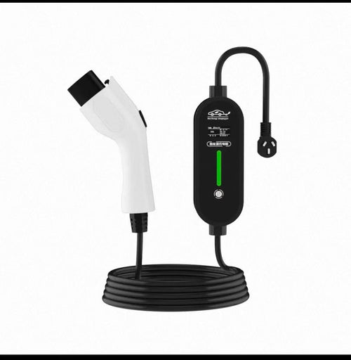 Portable EV slow charger with GB/T connector, LED indicator and coiled cable