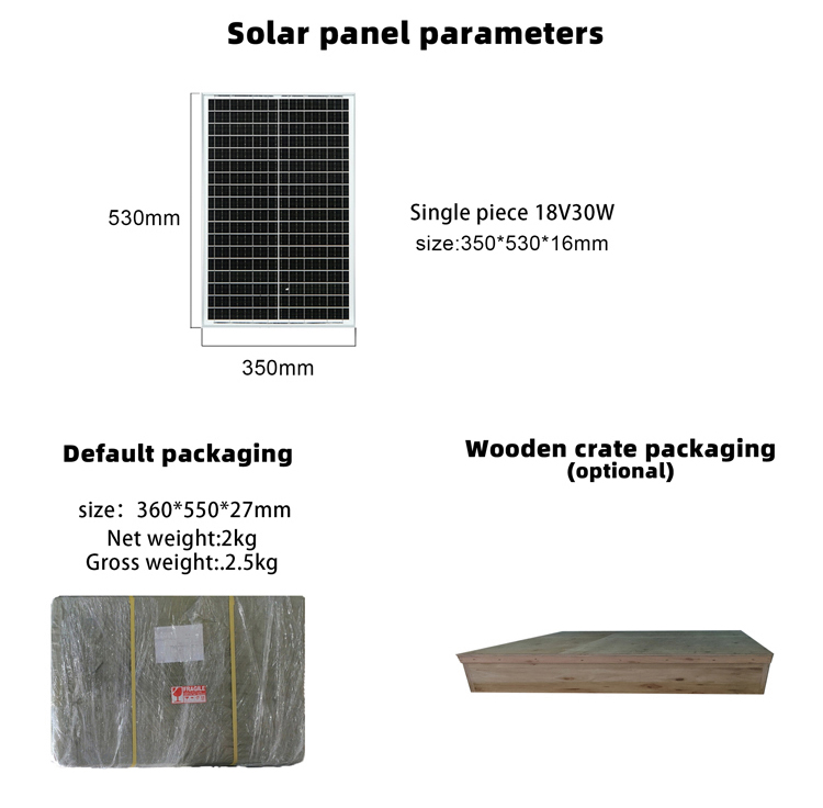 Solar panel parameters 18V 30W, 350x530mm